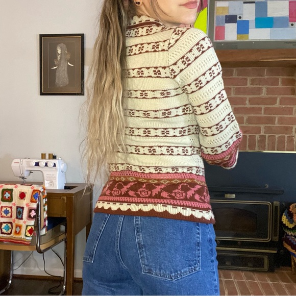 Vintage 70s Currants Jeri-Jo New York Square High Neck Bell 3/4 Sleeve S… - Picture 3 of 15